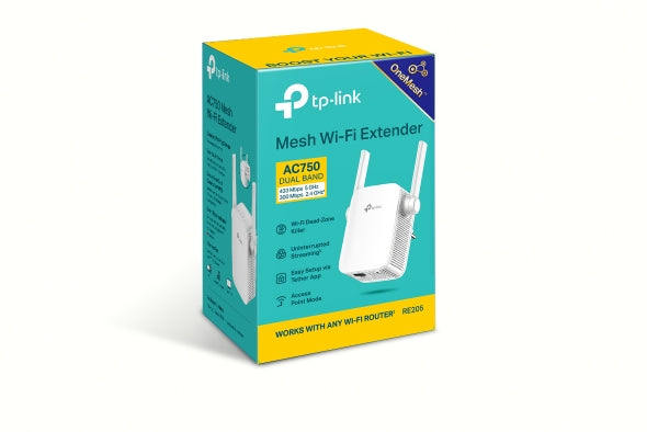 TP-Link RE205 Wi-Fi Range Extender - 750 Mbps / 2.40GHz, 5.0GHz / 1x RJ-45 TP-Link RE205 Wi-Fi Range Extender - 750 Mbps / 2.40GHz, 5.0GHz / 1x RJ-45
